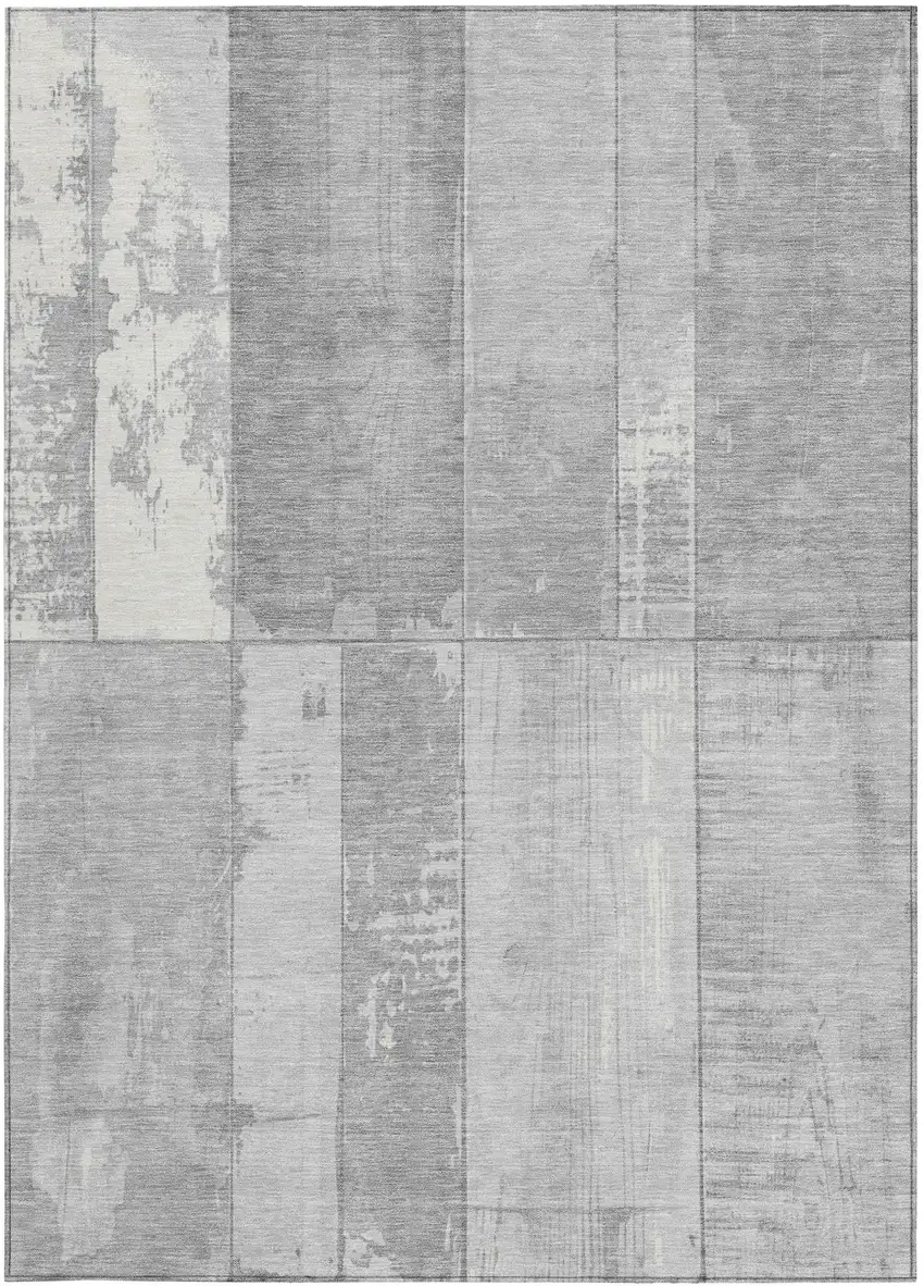 Gray And Silver Geometric Washable Indoor Outdoor Area Rug Photo 3