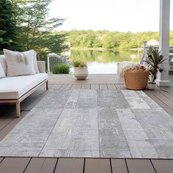 Gray And Silver Geometric Washable Indoor Outdoor Area Rug Photo 5