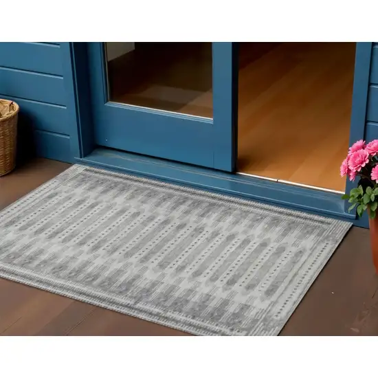 Gray And Silver Geometric Washable Indoor Outdoor Area Rug Photo 2