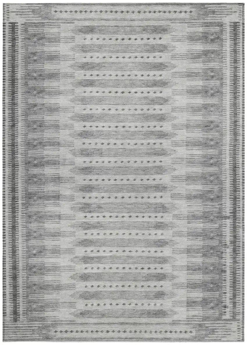 Gray And Silver Geometric Washable Indoor Outdoor Area Rug Photo 9