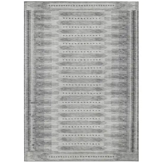 Gray And Silver Geometric Washable Indoor Outdoor Area Rug Photo 1