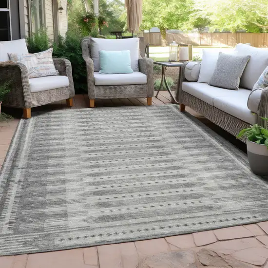 Gray And Silver Geometric Washable Indoor Outdoor Area Rug Photo 5