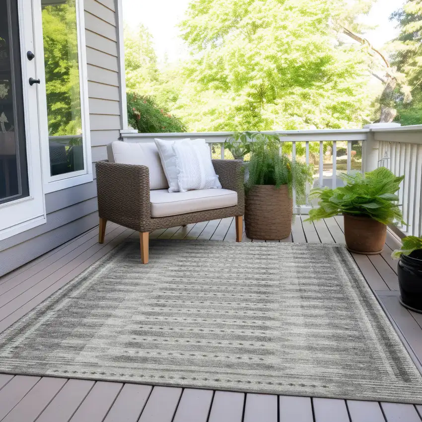 Gray And Silver Geometric Washable Indoor Outdoor Area Rug Photo 7