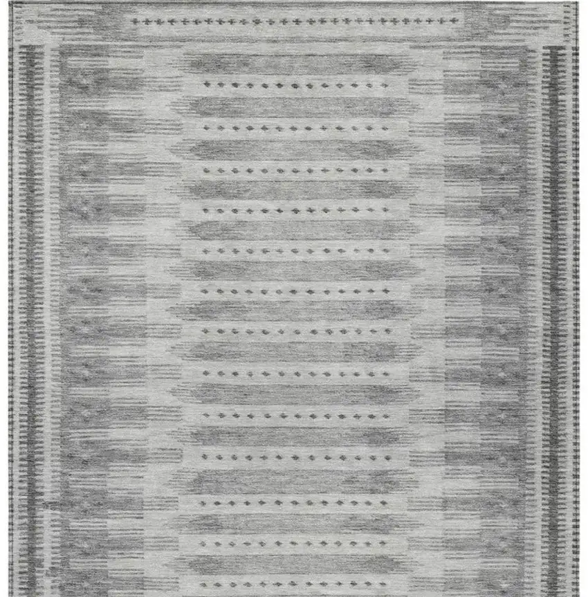 Gray And Silver Geometric Washable Indoor Outdoor Area Rug Photo 3