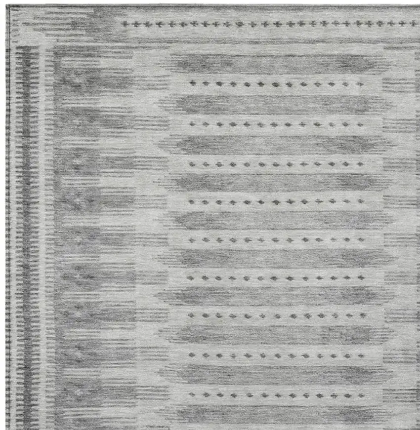 Gray And Silver Geometric Washable Indoor Outdoor Area Rug Photo 8