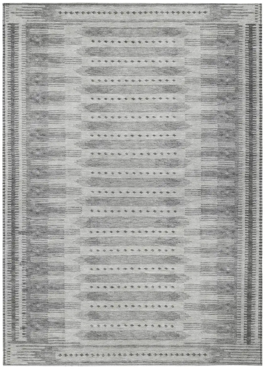 Gray And Silver Geometric Washable Indoor Outdoor Area Rug Photo 1