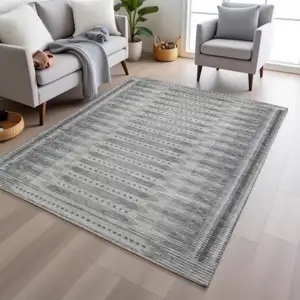 Photo of Gray And Silver Geometric Washable Indoor Outdoor Area Rug