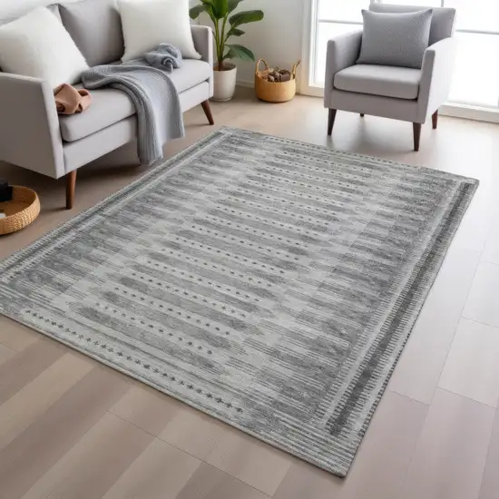 Gray And Silver Geometric Washable Indoor Outdoor Area Rug Photo 5