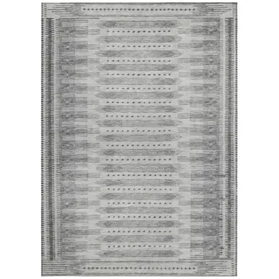 Gray And Silver Geometric Washable Indoor Outdoor Area Rug Photo 8