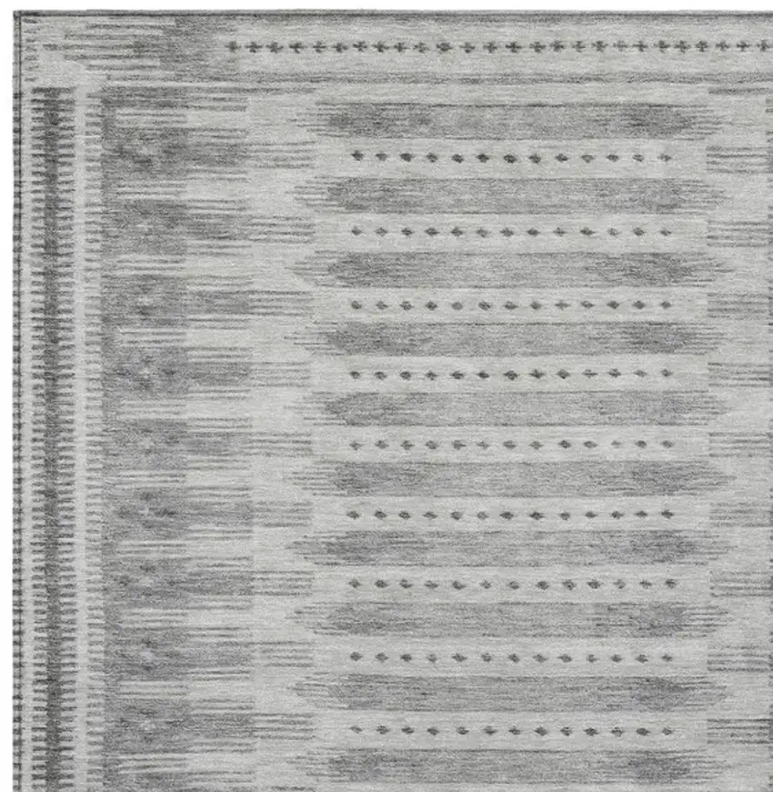 Gray And Silver Geometric Washable Indoor Outdoor Area Rug Photo 9
