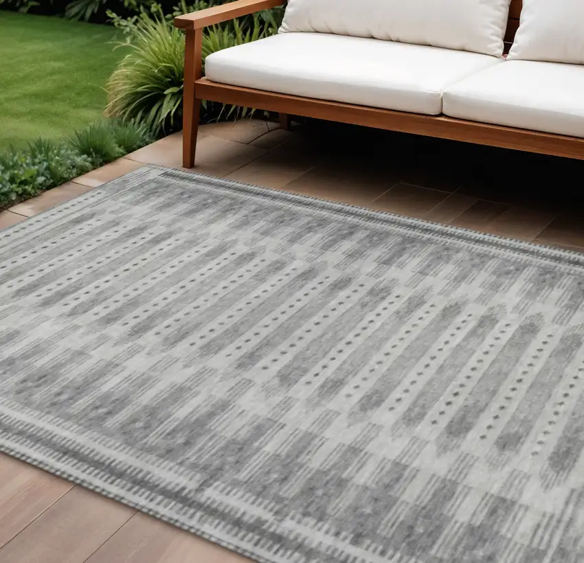 Gray And Silver Geometric Washable Indoor Outdoor Area Rug Photo 2