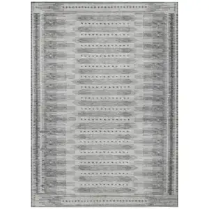 Photo of Gray And Silver Geometric Washable Indoor Outdoor Area Rug