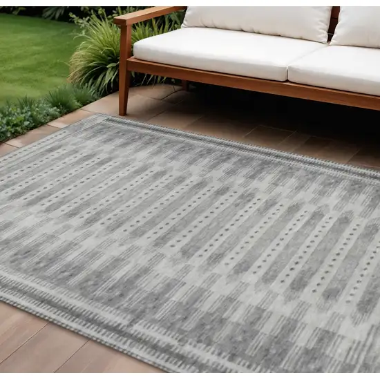 Gray And Silver Geometric Washable Indoor Outdoor Area Rug Photo 2