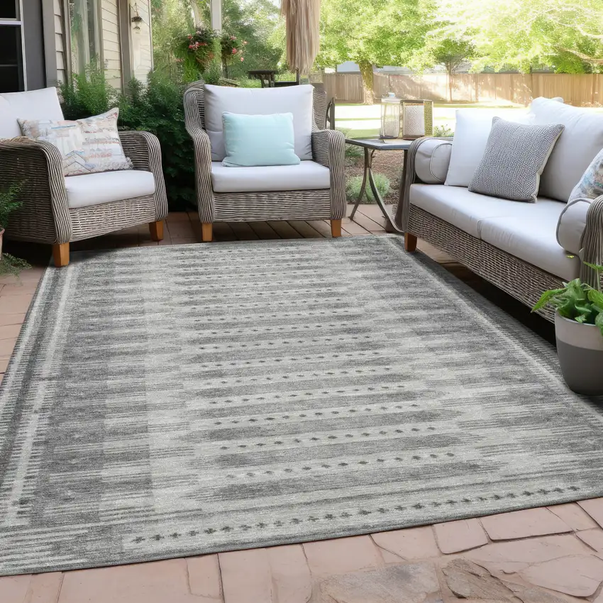 Gray And Silver Geometric Washable Indoor Outdoor Area Rug Photo 5