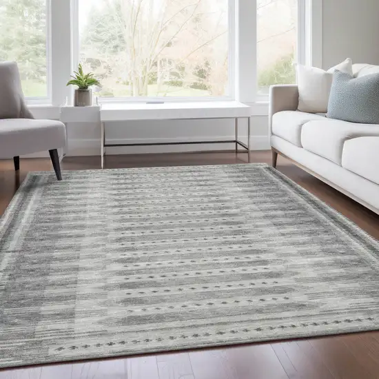 Gray And Silver Geometric Washable Indoor Outdoor Area Rug Photo 7