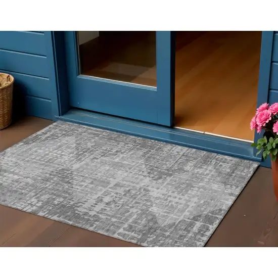 Gray And Silver Geometric Washable Indoor Outdoor Area Rug Photo 2
