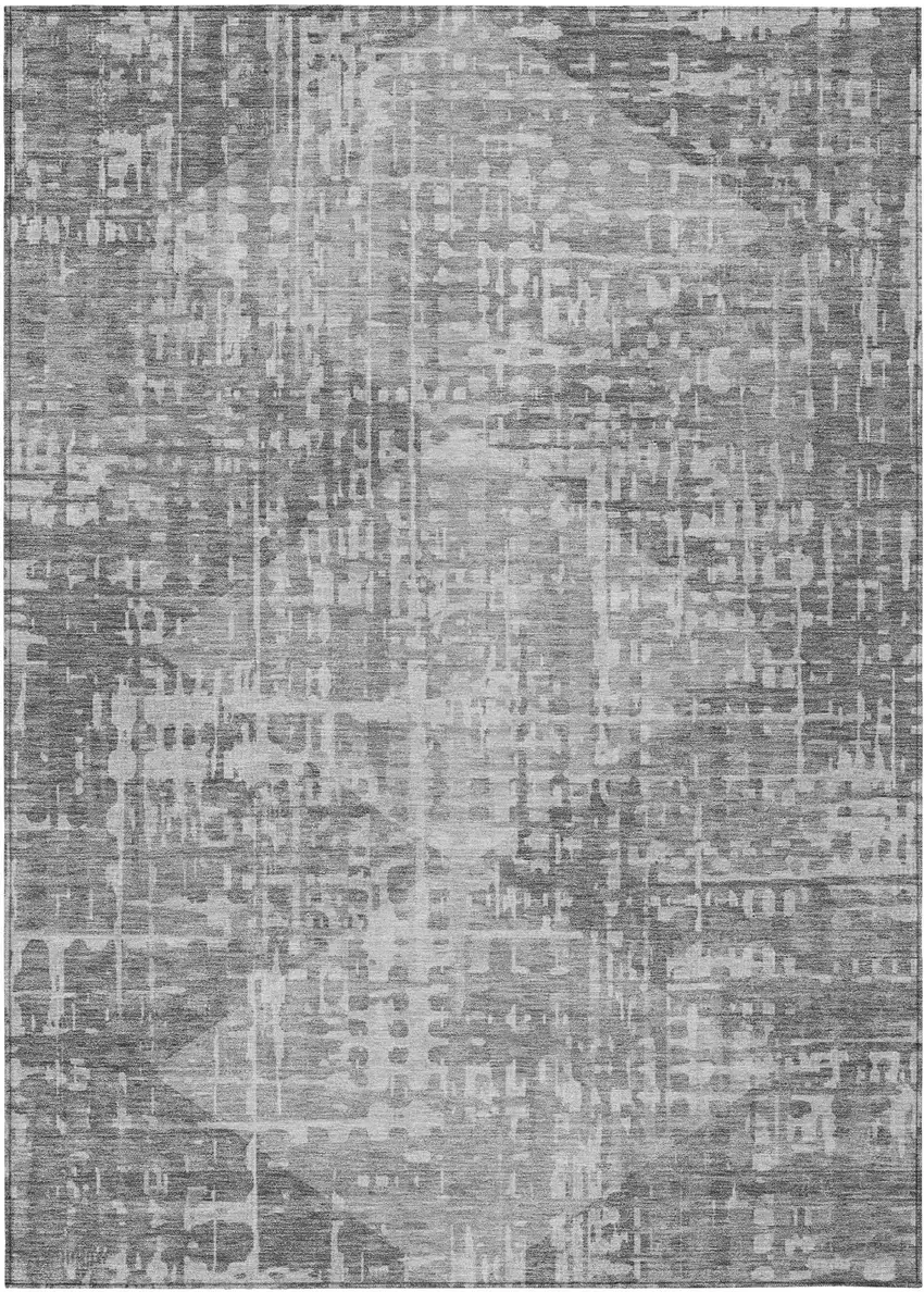Gray And Silver Geometric Washable Indoor Outdoor Area Rug Photo 1