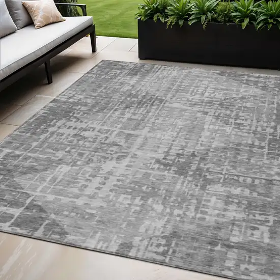 Gray And Silver Geometric Washable Indoor Outdoor Area Rug Photo 2
