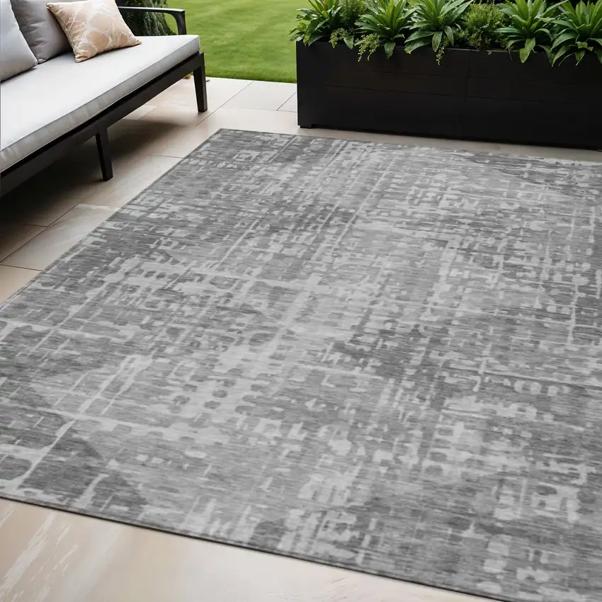 Gray And Silver Geometric Washable Indoor Outdoor Area Rug Photo 2
