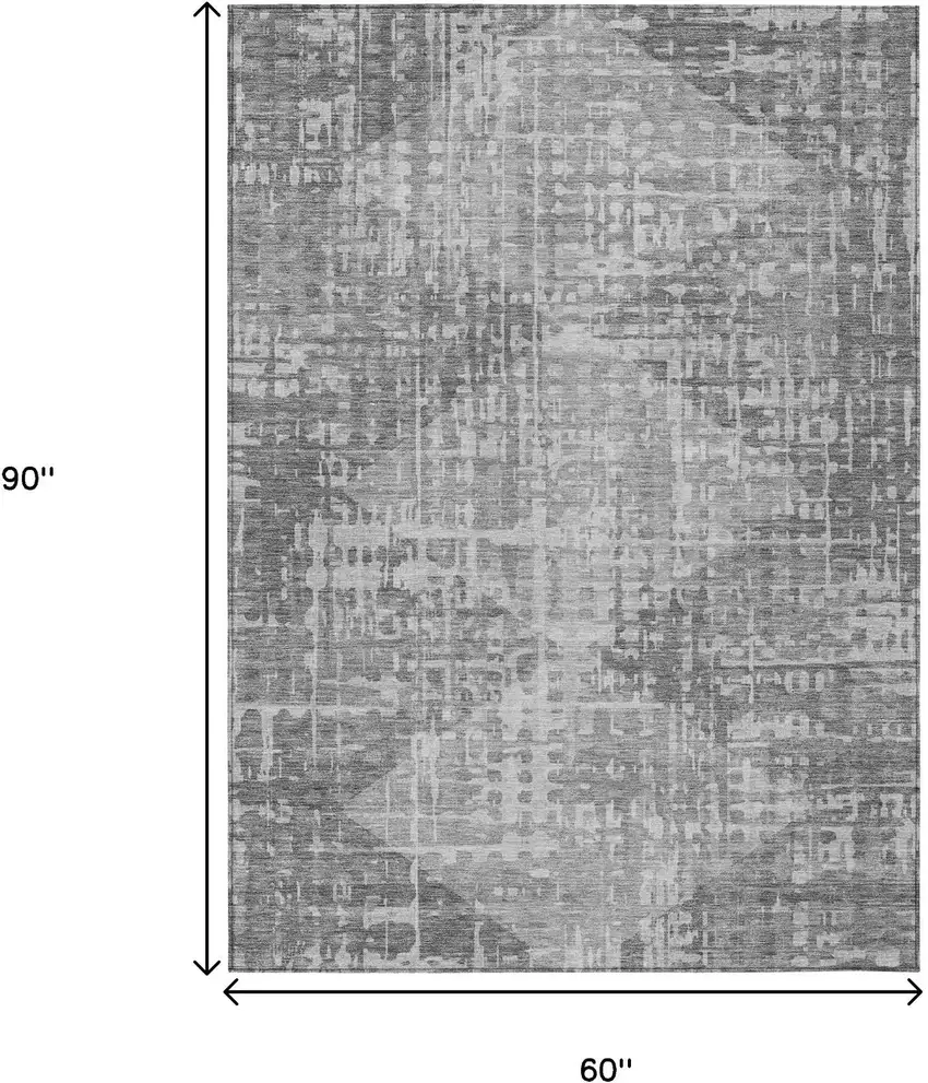 Gray And Silver Geometric Washable Indoor Outdoor Area Rug Photo 9