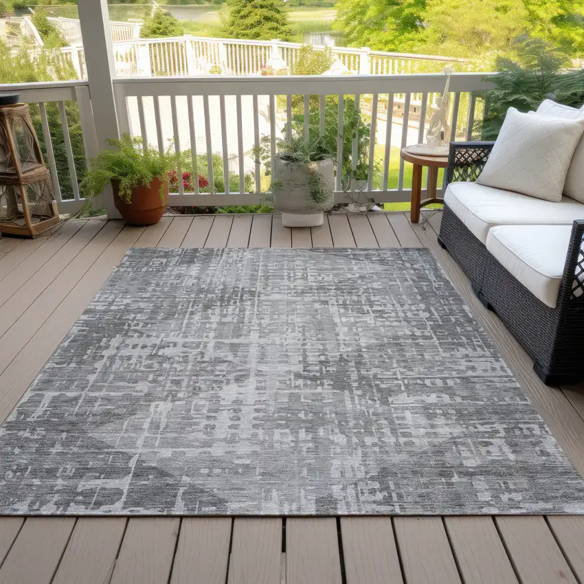 Gray And Silver Geometric Washable Indoor Outdoor Area Rug Photo 8