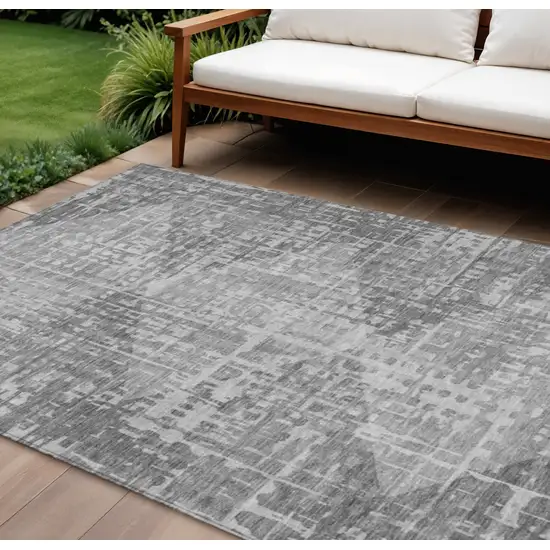 Gray And Silver Geometric Washable Indoor Outdoor Area Rug Photo 2