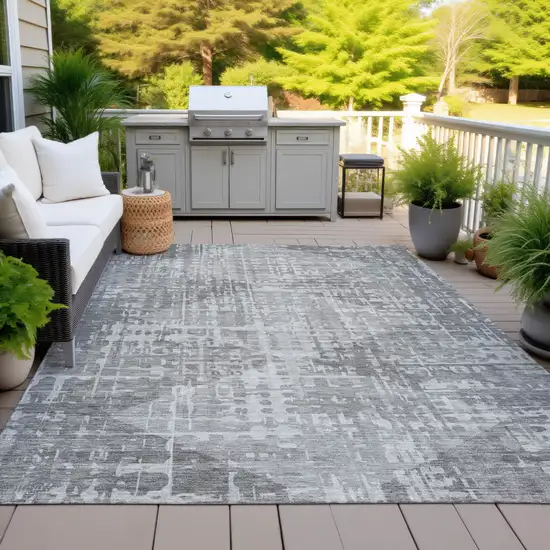 Gray And Silver Geometric Washable Indoor Outdoor Area Rug Photo 5