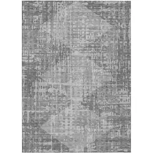 Photo of Gray And Silver Geometric Washable Indoor Outdoor Area Rug
