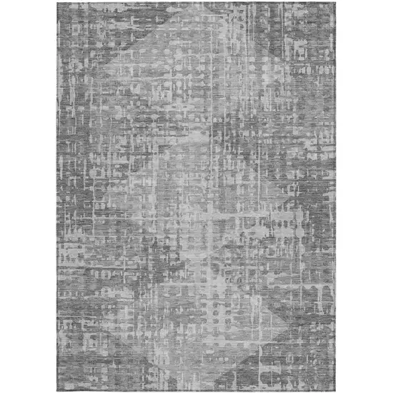 Gray And Silver Geometric Washable Indoor Outdoor Area Rug Photo 3