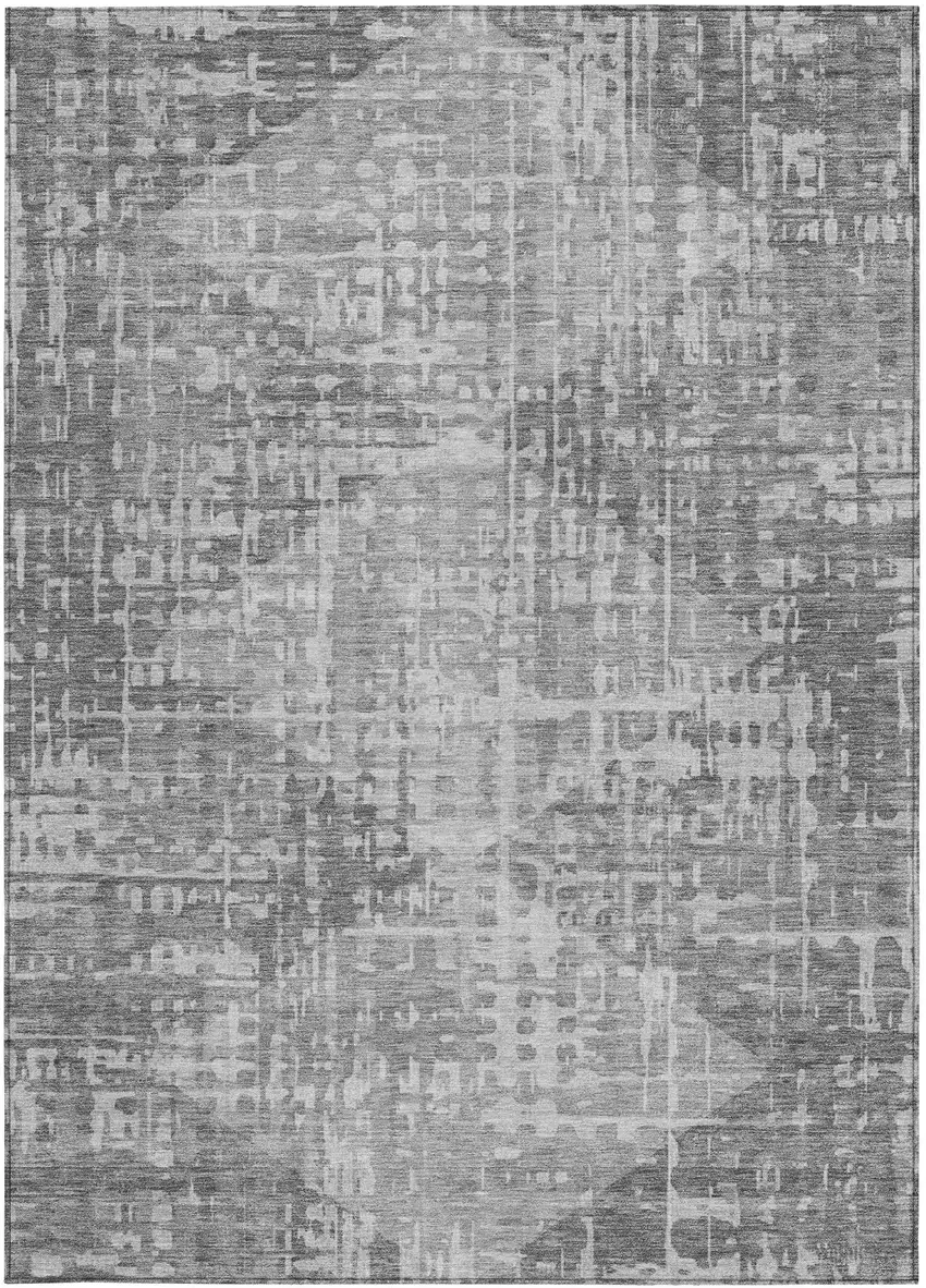 Gray And Silver Geometric Washable Indoor Outdoor Area Rug Photo 3