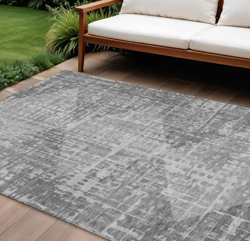Gray And Silver Geometric Washable Indoor Outdoor Area Rug Photo 2