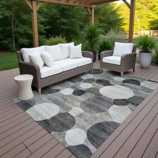 Gray And Silver Geometric Washable Indoor Outdoor Area Rug Photo 7