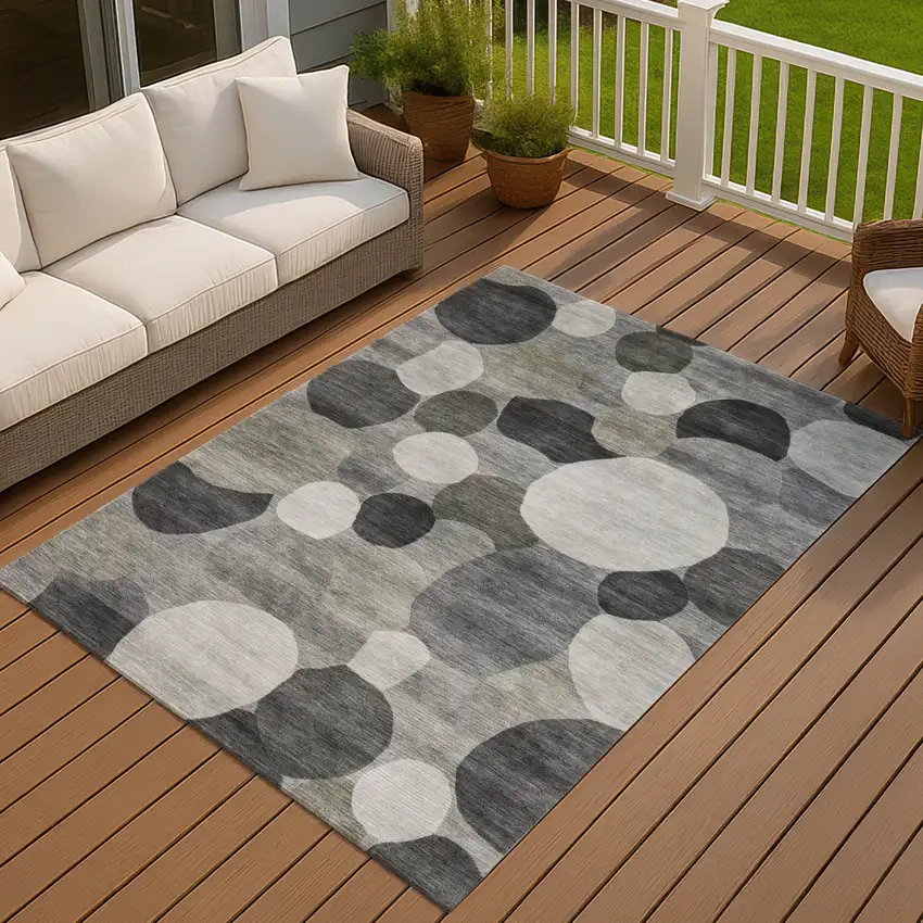 Gray And Silver Geometric Washable Indoor Outdoor Area Rug Photo 4