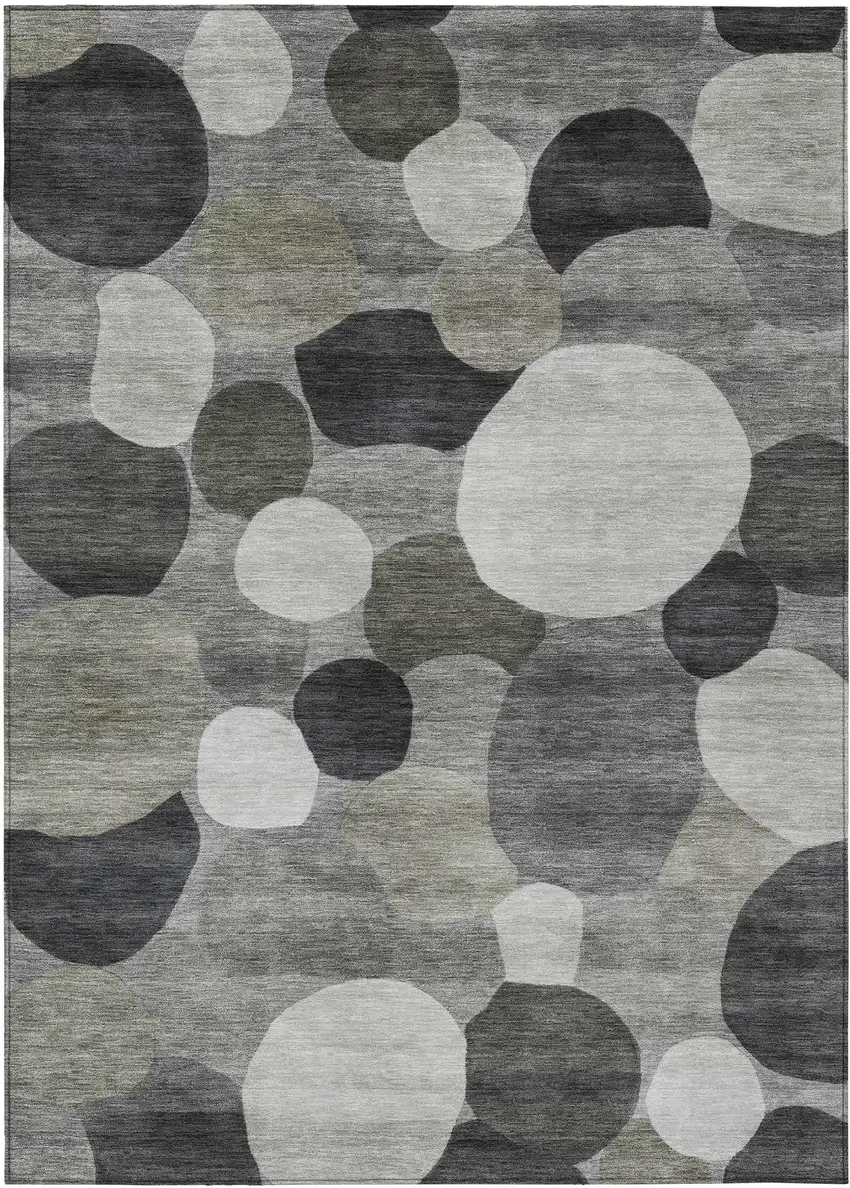Gray And Silver Geometric Washable Indoor Outdoor Area Rug Photo 1