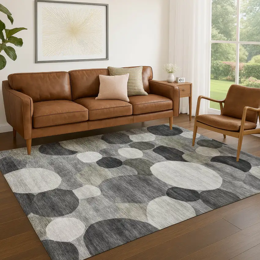 Gray And Silver Geometric Washable Indoor Outdoor Area Rug Photo 5