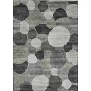 Photo of Gray And Silver Geometric Washable Indoor Outdoor Area Rug