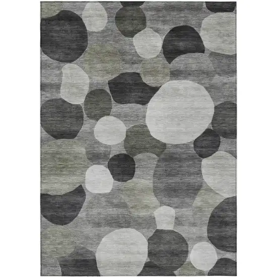 Gray And Silver Geometric Washable Indoor Outdoor Area Rug Photo 1