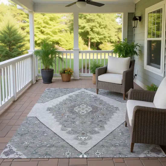 Gray And Silver Geometric Washable Indoor Outdoor Area Rug Photo 4