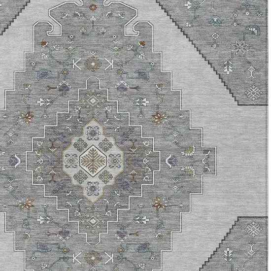 Gray And Silver Geometric Washable Indoor Outdoor Area Rug Photo 2