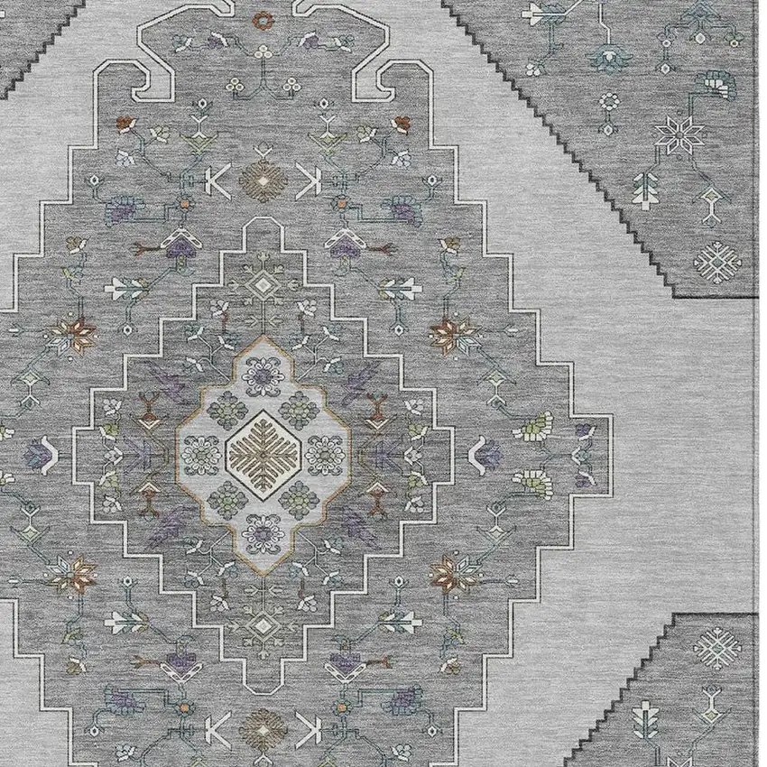 Gray And Silver Geometric Washable Indoor Outdoor Area Rug Photo 2