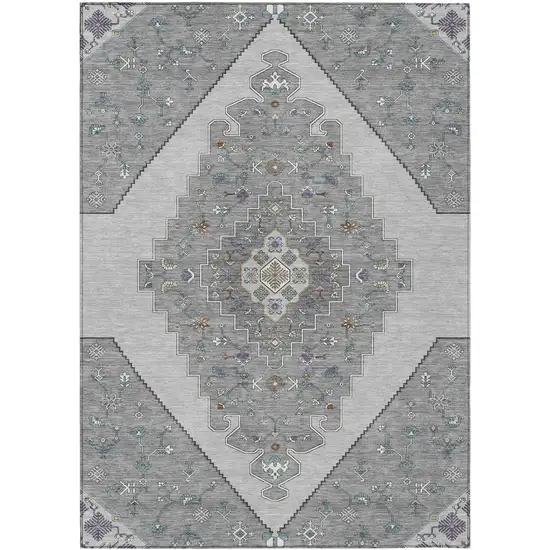 Gray And Silver Geometric Washable Indoor Outdoor Area Rug Photo 1