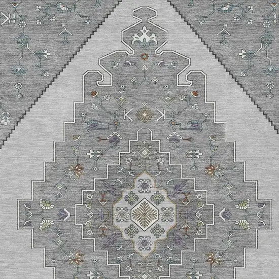 Gray And Silver Geometric Washable Indoor Outdoor Area Rug Photo 2