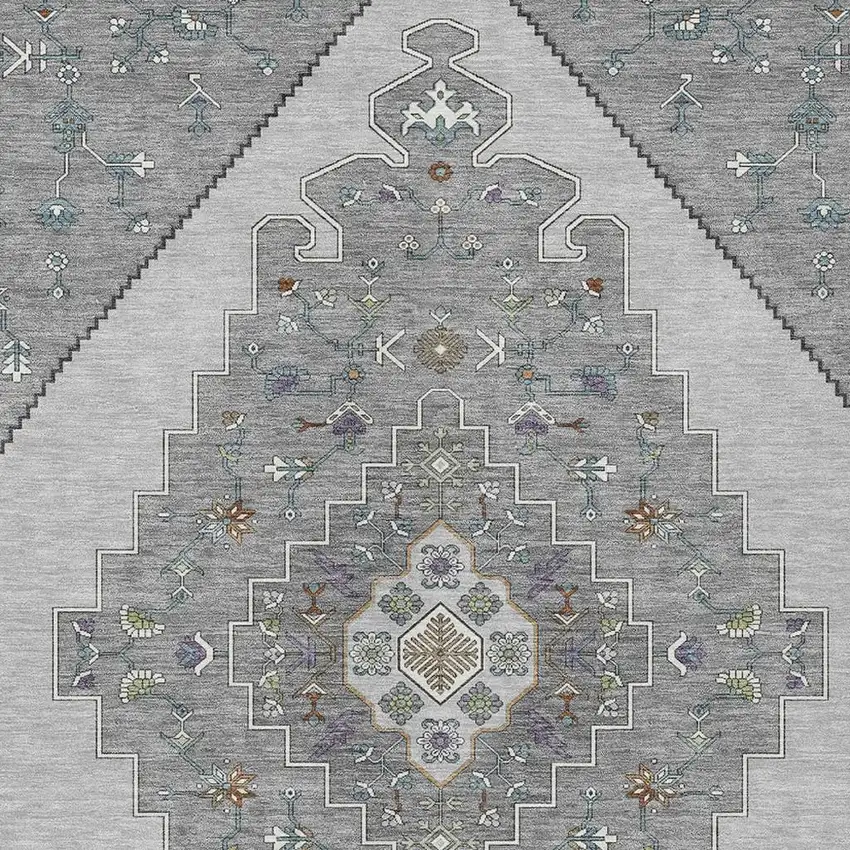 Gray And Silver Geometric Washable Indoor Outdoor Area Rug Photo 2