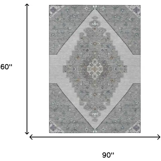 Gray And Silver Geometric Washable Indoor Outdoor Area Rug Photo 9