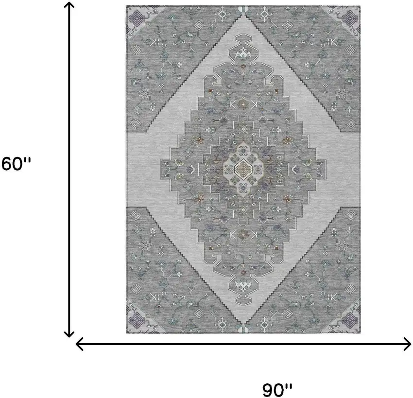 Gray And Silver Geometric Washable Indoor Outdoor Area Rug Photo 9