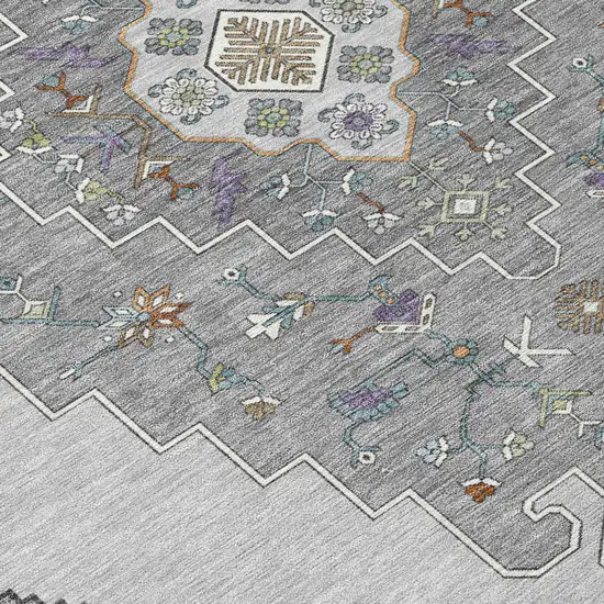 Gray And Silver Geometric Washable Indoor Outdoor Area Rug Photo 8