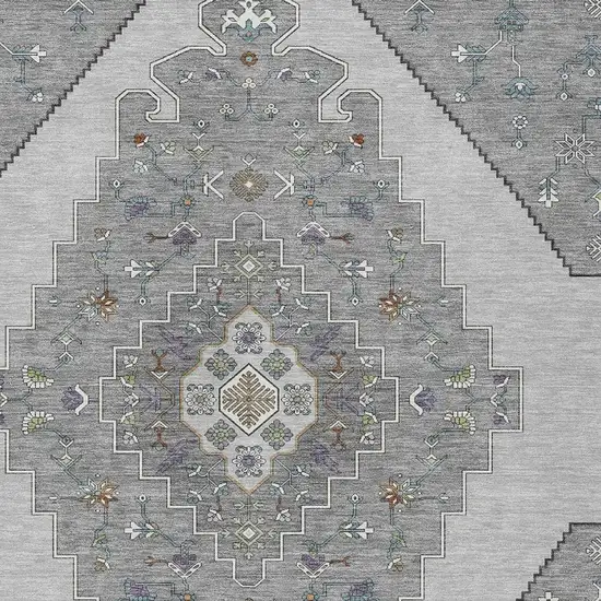 Gray And Silver Geometric Washable Indoor Outdoor Area Rug Photo 2