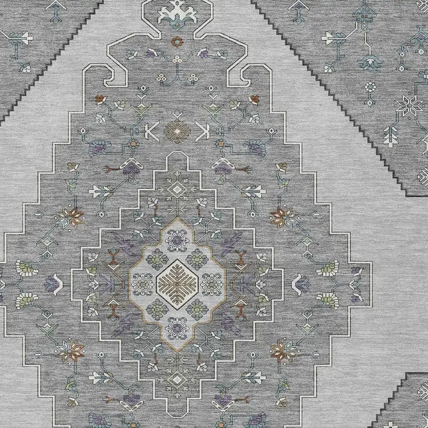 Gray And Silver Geometric Washable Indoor Outdoor Area Rug Photo 2