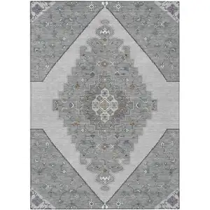 Photo of Gray And Silver Geometric Washable Indoor Outdoor Area Rug