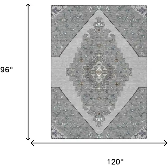 Gray And Silver Geometric Washable Indoor Outdoor Area Rug Photo 9